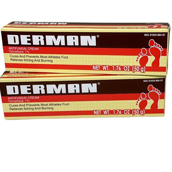 Derman Antifungal Cream 1.76 Oz Twin Pack Cures & Prevents Athletes Foot - Picture 1 of 3